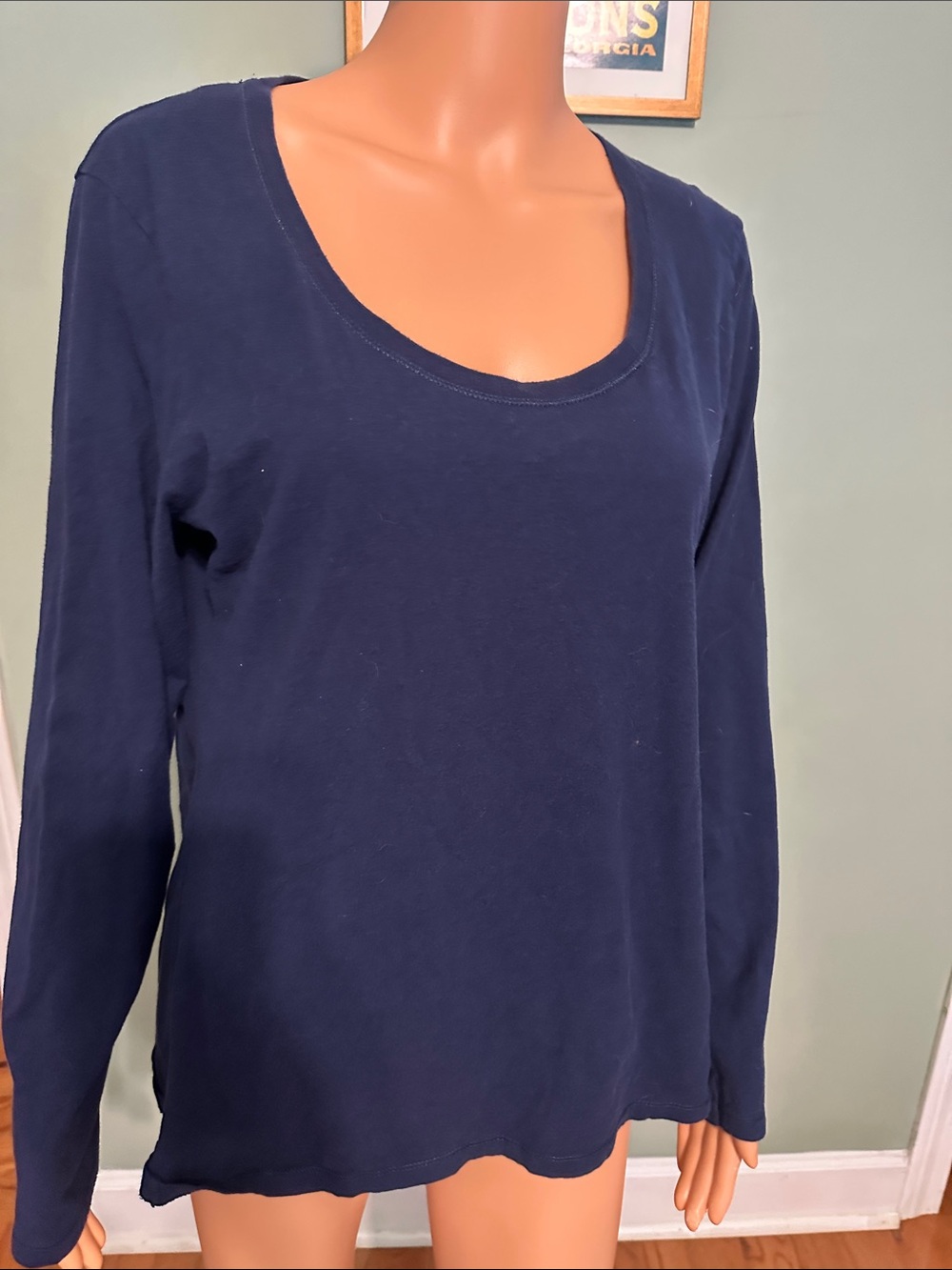 Hanes Navy Long-Sleeve Scoop Neck Tee